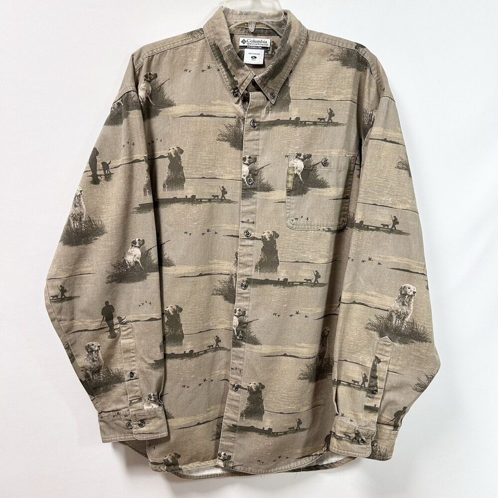Columbia River Lodge Lab Retriever Print Shirt Duck Hunt Mens XL Long Sleeve